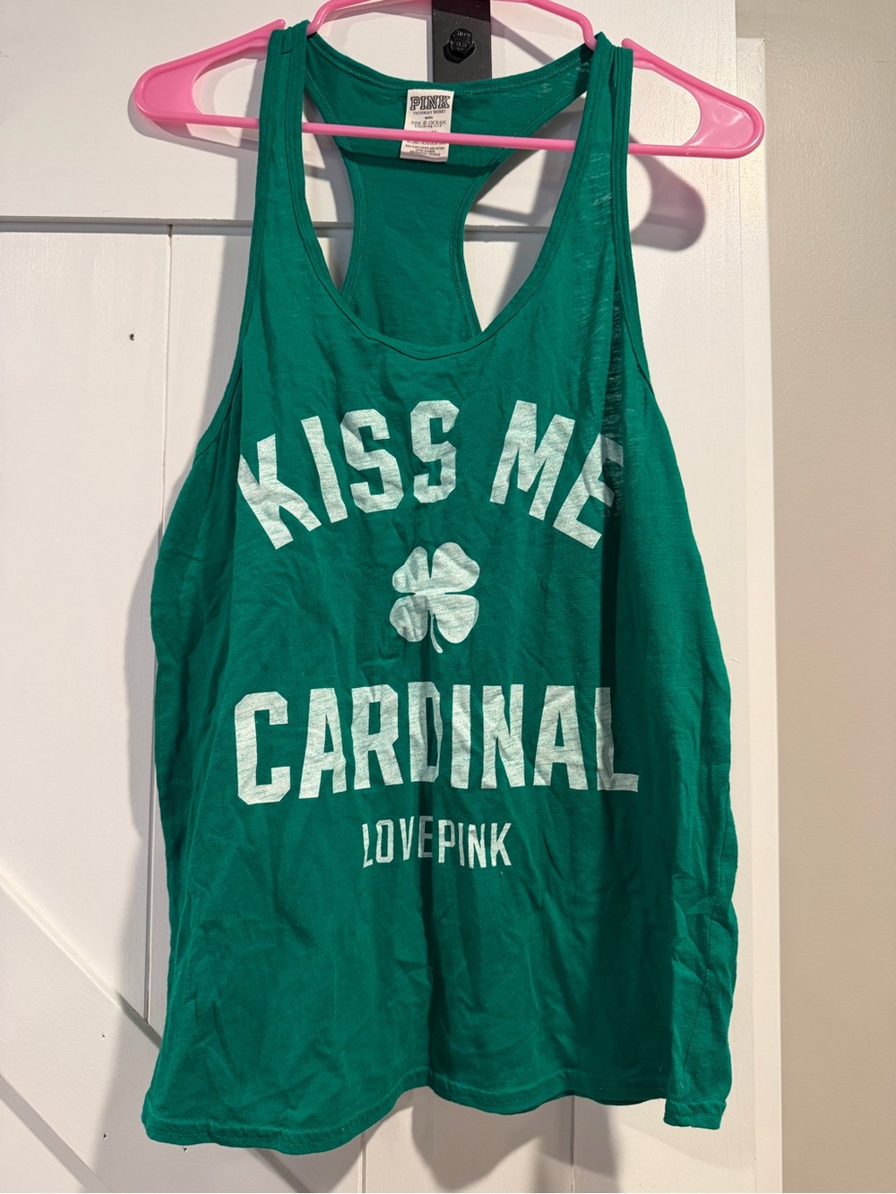 PINK Victoria's Secret Green 'Kiss Me Cardinal' Tank Top